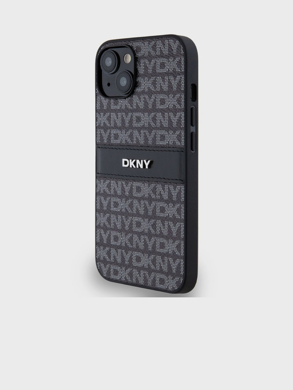DKNY PU Leather Repeat Pattern Tonal Stripe Zadní Kryt pro iPhone 14 Black DKNY