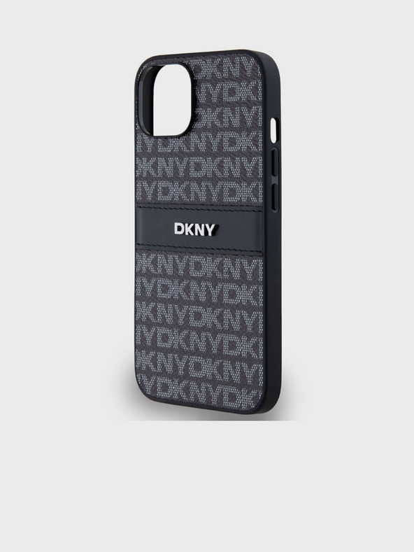 DKNY PU Leather Repeat Pattern Tonal Stripe Zadní Kryt pro iPhone 14 Black DKNY