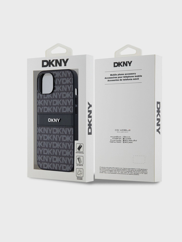 DKNY PU Leather Repeat Pattern Tonal Stripe Zadní Kryt pro iPhone 14 Black DKNY