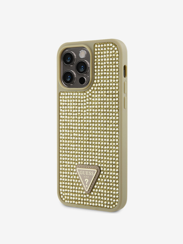 Guess Guess Rhinestones Triangle Metal Logo Kryt pro iPhone 15 Pro Max Gold