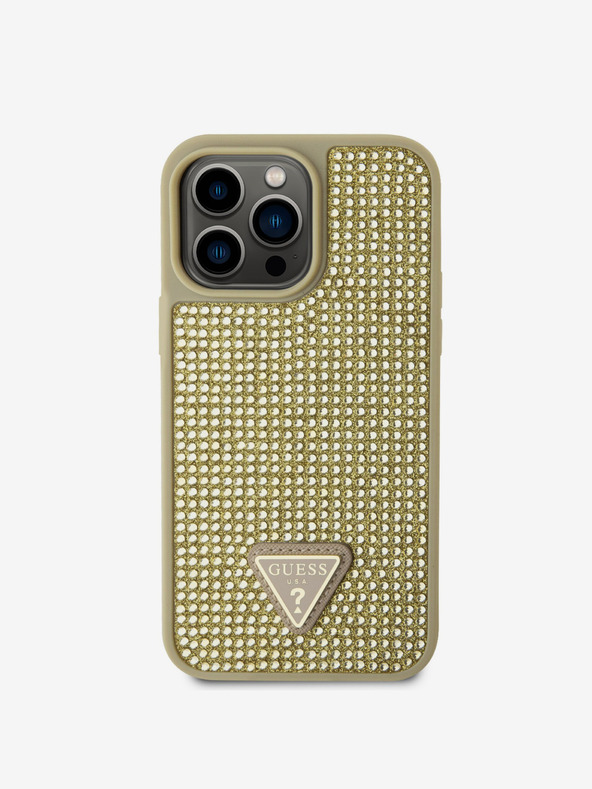 Guess Guess Rhinestones Triangle Metal Logo Kryt pro iPhone 15 Pro Max Gold