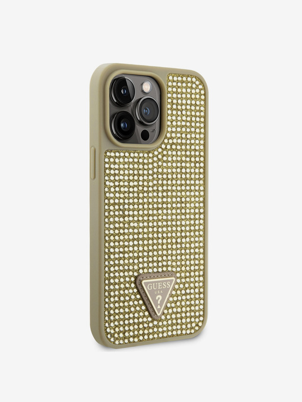Guess Guess Rhinestones Triangle Metal Logo Kryt pro iPhone 15 Pro Max Gold