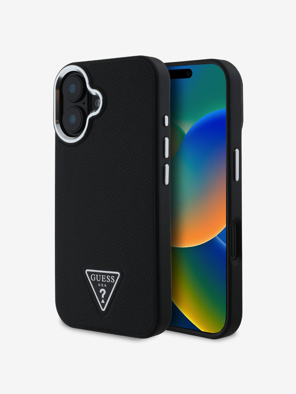 Guess Guess PU Grained Triangle Logo Zadní Kryt pro iPhone 16 Black