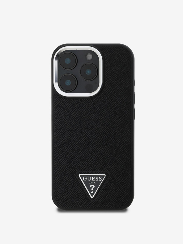 Guess Guess PU Grained Triangle Logo Zadní Kryt pro iPhone 16 Pro Black