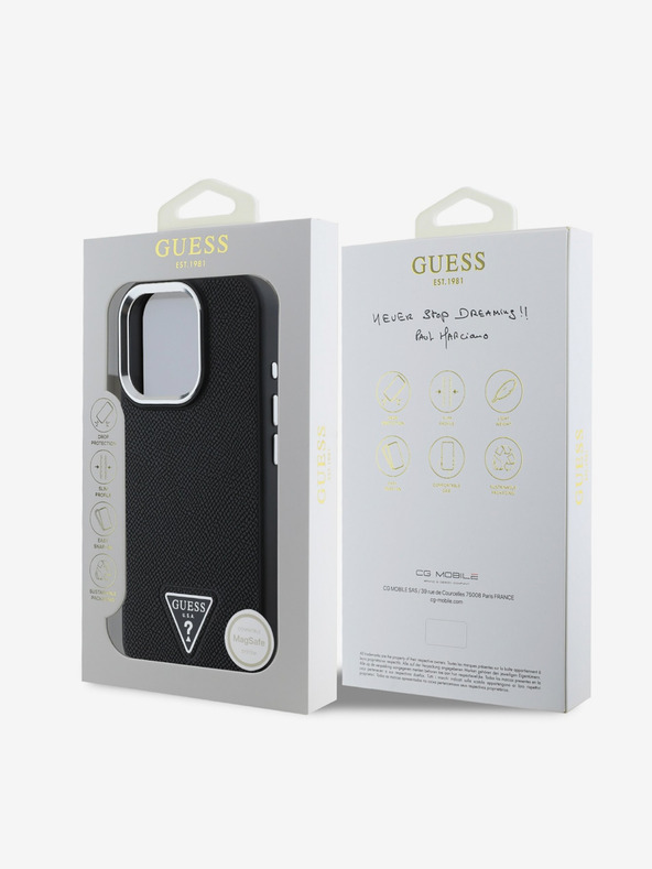 Guess Guess PU Grained Triangle Logo Zadní Kryt pro iPhone 16 Pro Black