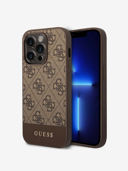 Guess Guess PU 4G Stripe Zadní Kryt pro iPhone 14 Pro Brown