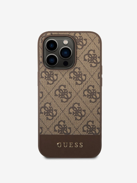 Guess Guess PU 4G Stripe Zadní Kryt pro iPhone 14 Pro Brown