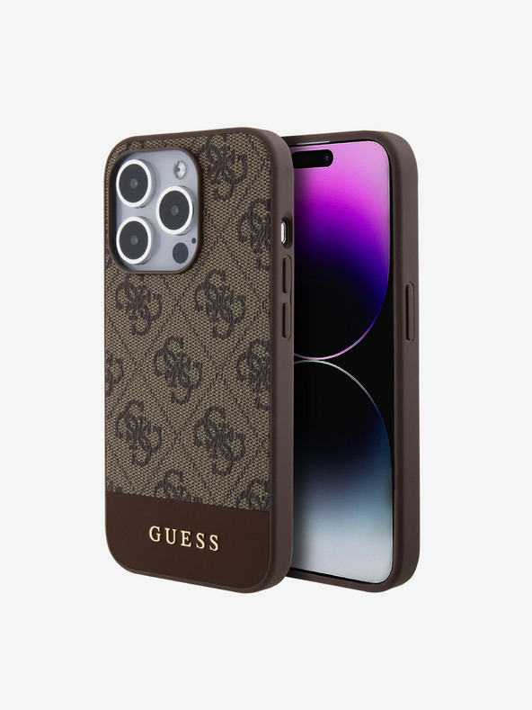 Guess Guess PU 4G Stripe MagSafe Zadní Kryt pro iPhone 15 Pro Brown