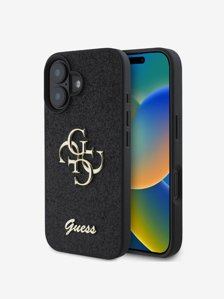 Guess Guess PU Fixed Glitter 4G Metal Logo Zadní Kryt pro iPhone 16 Black