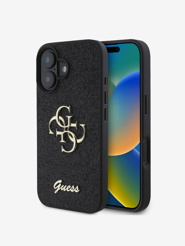 Guess Guess PU Fixed Glitter 4G Metal Logo Zadní Kryt pro iPhone 16 Black