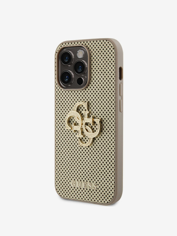 Guess Guess PU Perforated 4G Glitter Metal Logo Zadní Kryt pro iPhone 15 Pro Gold