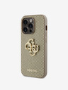 Guess Guess PU Perforated 4G Glitter Metal Logo Zadní Kryt pro iPhone 15 Pro Gold
