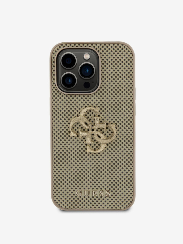 Guess Guess PU Perforated 4G Glitter Metal Logo Zadní Kryt pro iPhone 15 Pro Gold