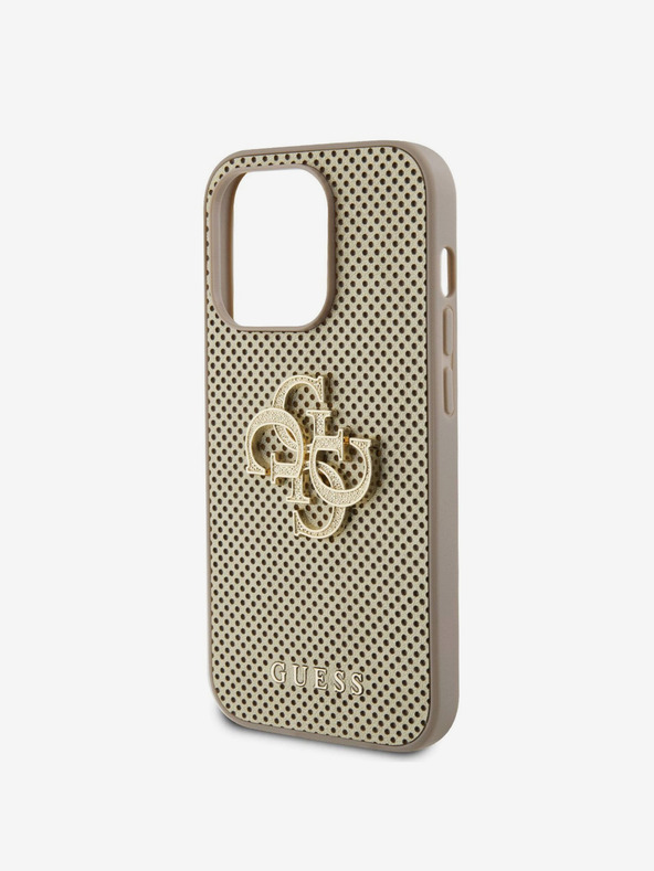 Guess Guess PU Perforated 4G Glitter Metal Logo Zadní Kryt pro iPhone 15 Pro Gold