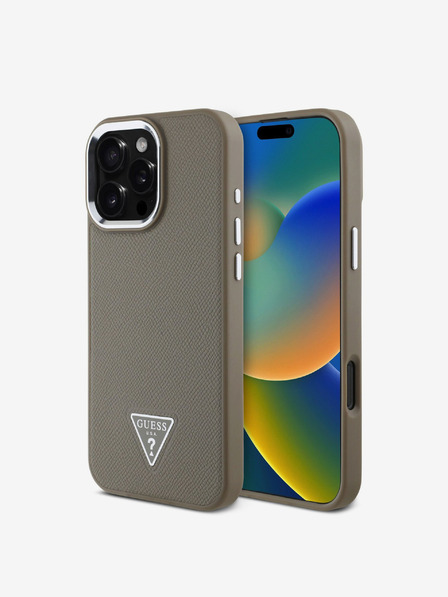 Guess Guess PU Grained Triangle Logo Zadní Kryt pro iPhone 16 Pro Brown