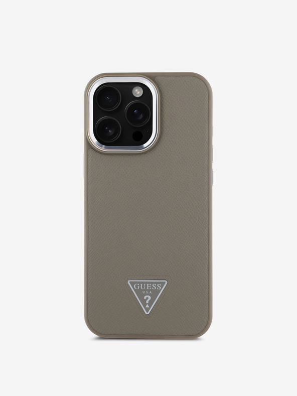 Guess Guess PU Grained Triangle Logo Zadní Kryt pro iPhone 16 Pro Brown