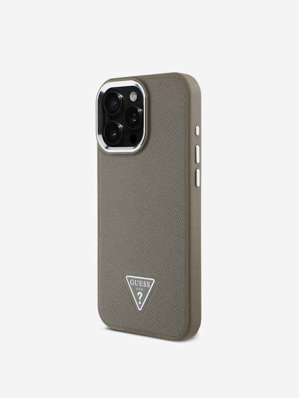 Guess Guess PU Grained Triangle Logo Zadní Kryt pro iPhone 16 Pro Brown