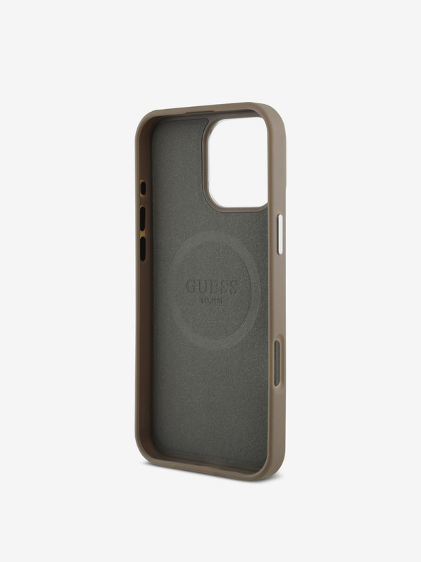 Guess Guess PU Grained Triangle Logo Zadní Kryt pro iPhone 16 Pro Brown