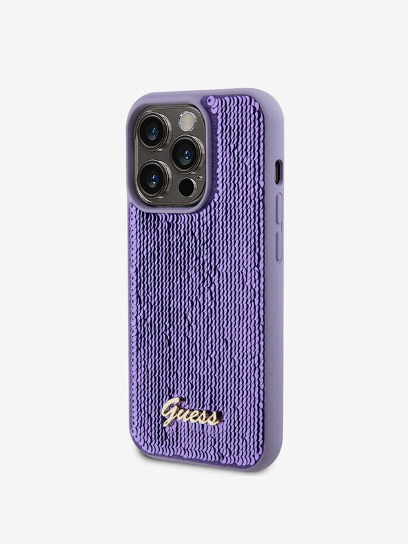 Guess Guess Sequin Script Logo Zadní Kryt pro iPhone 14 Pro Purple