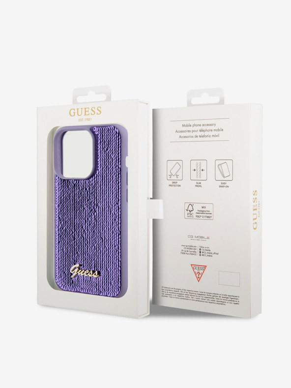 Guess Guess Sequin Script Logo Zadní Kryt pro iPhone 14 Pro Purple