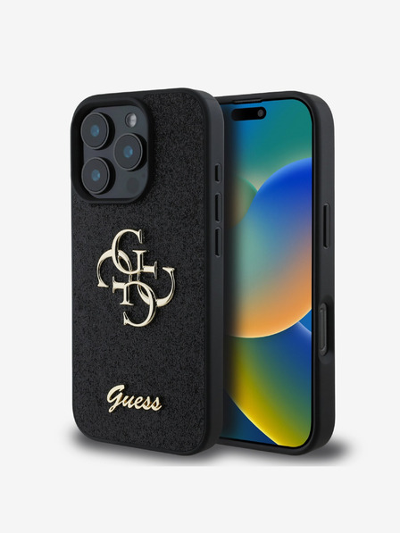 Guess Guess PU Fixed Glitter 4G Metal Logo Zadní Kryt pro iPhone 16 Pro Black