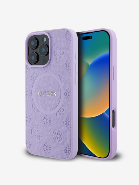Guess Guess Saffiano Peony Stamp MagSafe Zadní Kryt pro iPhone 16 Pro Purple