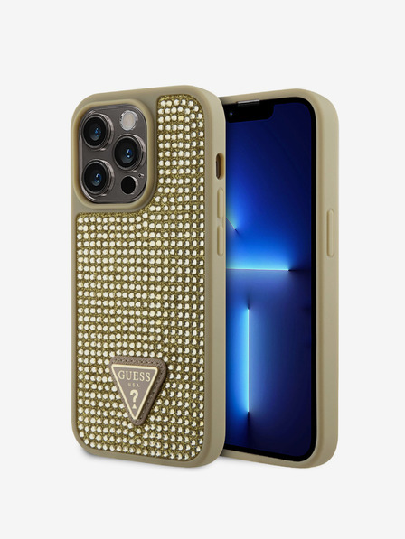 Guess Guess Rhinestones Triangle Metal Logo Kryt pro iPhone 15 Pro Gold