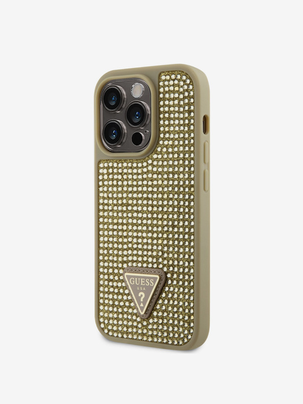 Guess Guess Rhinestones Triangle Metal Logo Kryt pro iPhone 15 Pro Gold