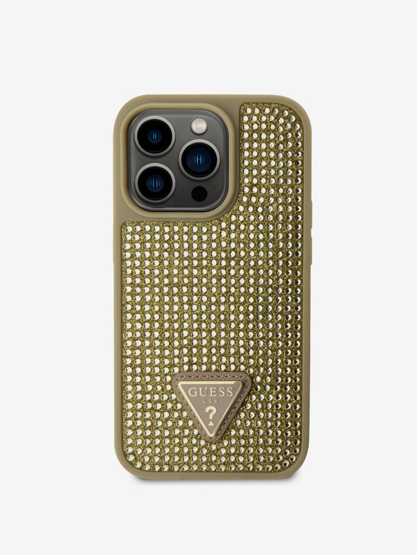 Guess Guess Rhinestones Triangle Metal Logo Kryt pro iPhone 15 Pro Gold