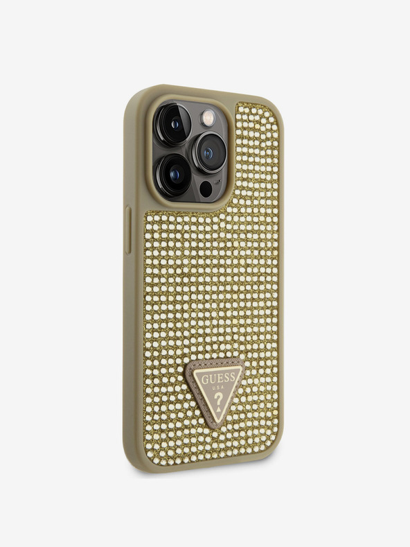 Guess Guess Rhinestones Triangle Metal Logo Kryt pro iPhone 15 Pro Gold