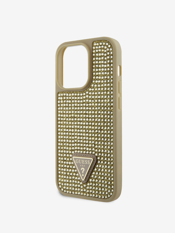 Guess Guess Rhinestones Triangle Metal Logo Kryt pro iPhone 15 Pro Gold