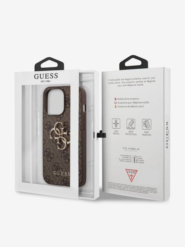 Guess Guess PU 4G Metal Logo Zadní Kryt pro iPhone 13 Pro Brown