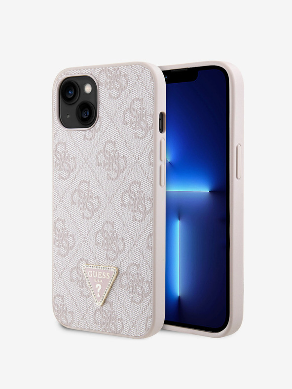 Guess Guess PU 4G Strass Triangle Metal Logo Zadní Kryt pro iPhone 15 Pink