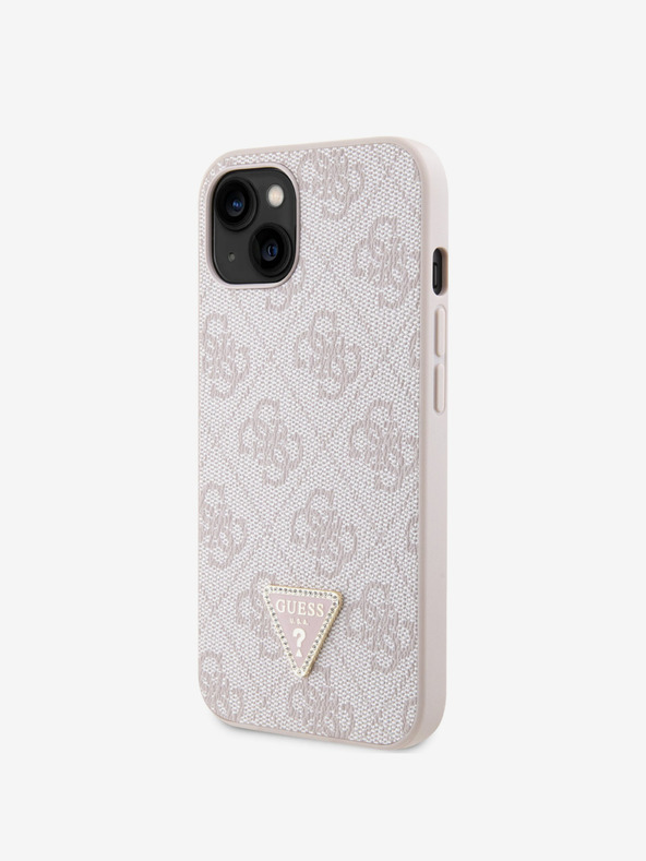 Guess Guess PU 4G Strass Triangle Metal Logo Zadní Kryt pro iPhone 15 Pink