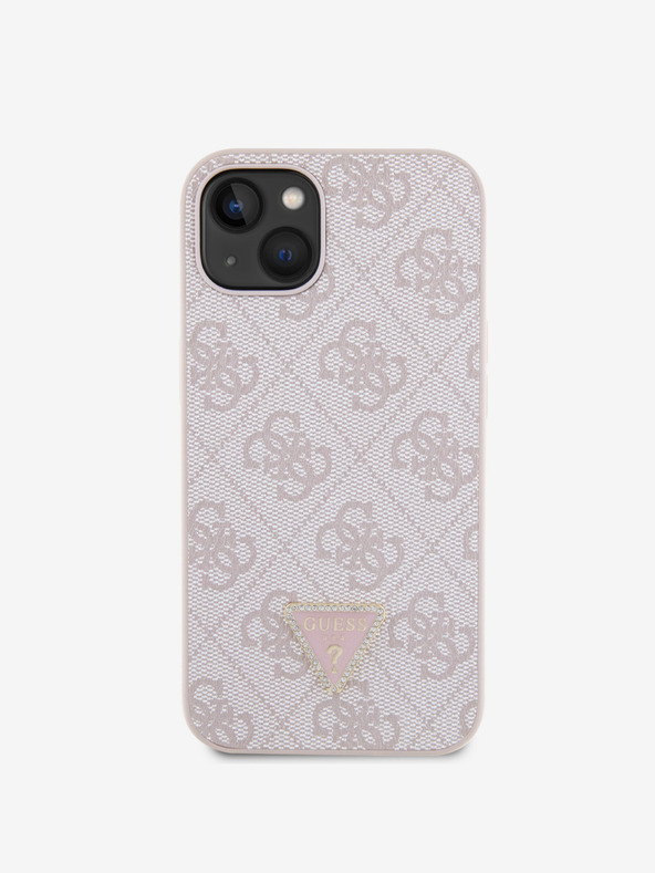 Guess Guess PU 4G Strass Triangle Metal Logo Zadní Kryt pro iPhone 15 Pink