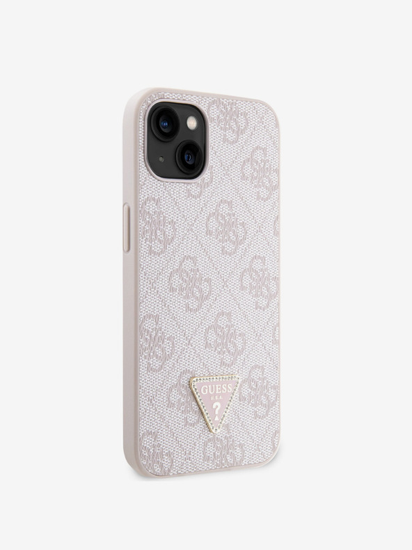 Guess Guess PU 4G Strass Triangle Metal Logo Zadní Kryt pro iPhone 15 Pink