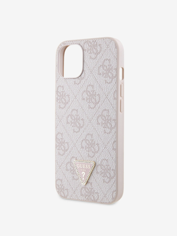 Guess Guess PU 4G Strass Triangle Metal Logo Zadní Kryt pro iPhone 15 Pink