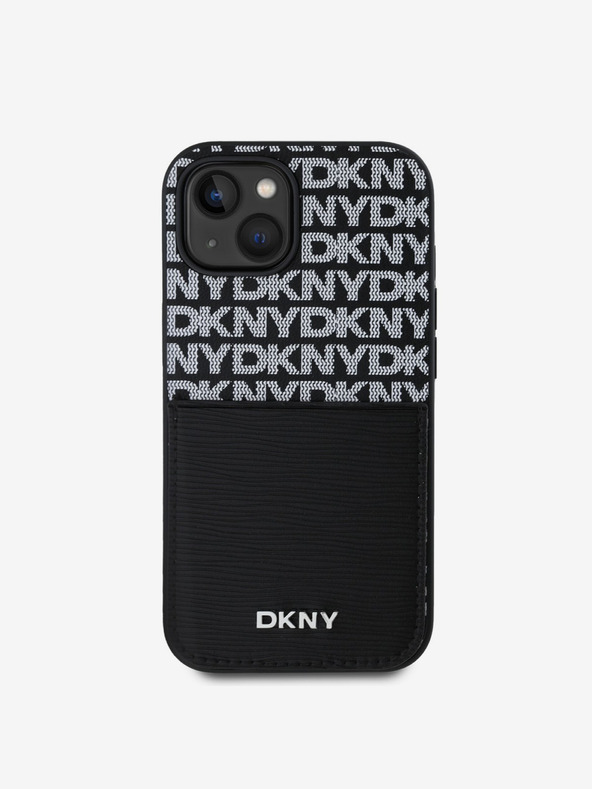 DKNY PU Leather Repeat Pattern Card Pocket Zadní Kryt pro iPhone 14 Black DKNY