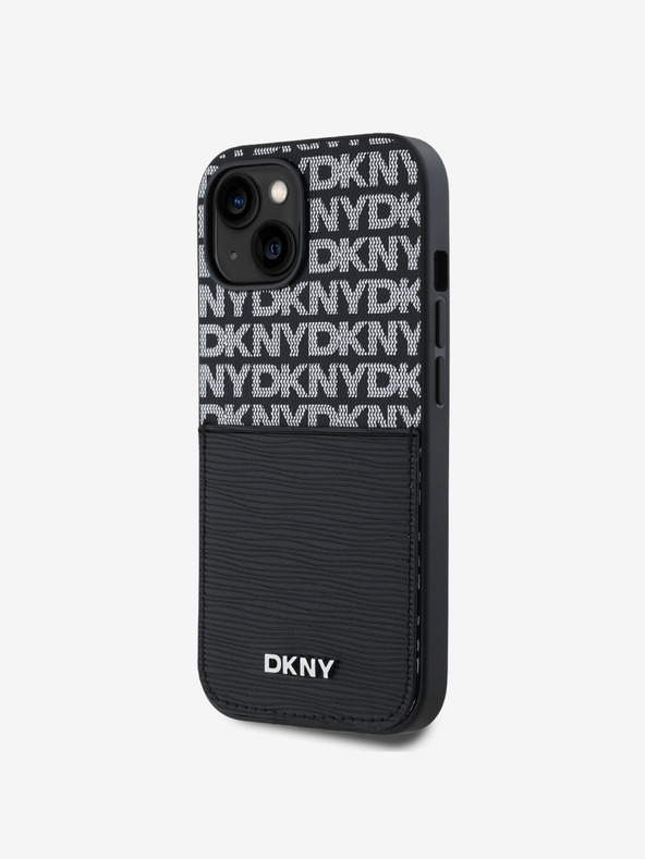 DKNY PU Leather Repeat Pattern Card Pocket Zadní Kryt pro iPhone 14 Black DKNY