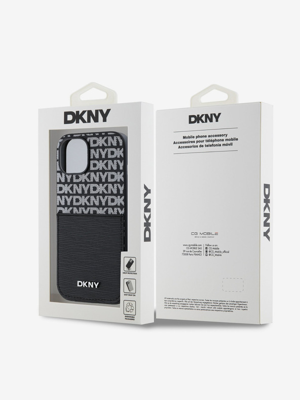 DKNY PU Leather Repeat Pattern Card Pocket Zadní Kryt pro iPhone 14 Black DKNY
