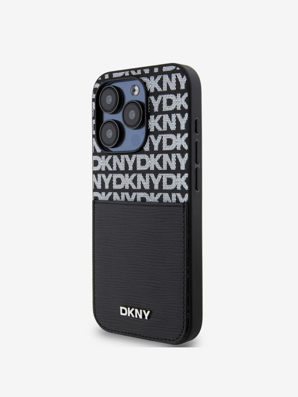 DKNY PU Leather Repeat Pattern Card Pocket Zadní Kryt pro iPhone 14 Pro Black DKNY