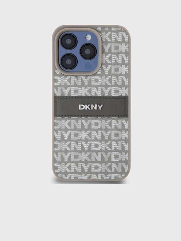 DKNY PU Leather Repeat Pattern Tonal Stripe Zadní Kryt pro iPhone 14 Pro Max Beige DKNY