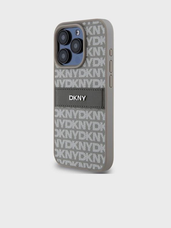 DKNY PU Leather Repeat Pattern Tonal Stripe Zadní Kryt pro iPhone 14 Pro Max Beige DKNY