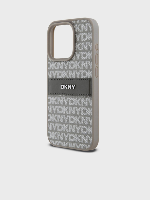 DKNY PU Leather Repeat Pattern Tonal Stripe Zadní Kryt pro iPhone 14 Pro Max Beige DKNY