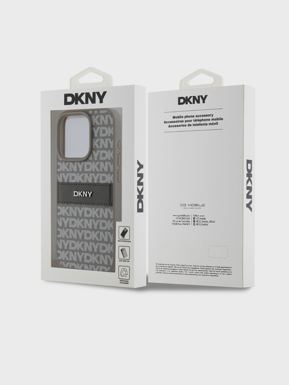 DKNY PU Leather Repeat Pattern Tonal Stripe Zadní Kryt pro iPhone 14 Pro Max Beige DKNY