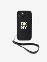DKNY PU Leather Stack Logo Wrist Strap Zadní Kryt pro iPhone 15 Black DKNY