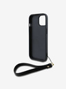 DKNY PU Leather Stack Logo Wrist Strap Zadní Kryt pro iPhone 15 Black DKNY