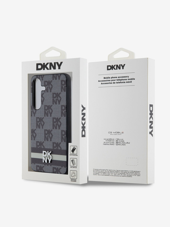 DKNY PU Leather Checkered Pattern and Stripe Zadní Kryt pro Samsung Galaxy S24 Black DKNY