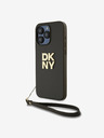 DKNY PU Leather Stack Logo Wrist Strap Zadní Kryt pro iPhone 15 Pro Max Brown DKNY