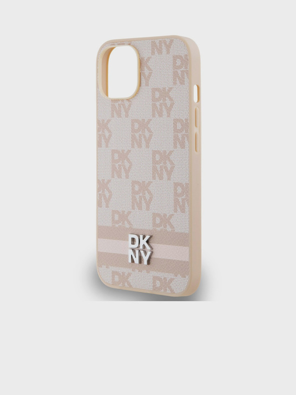 DKNY PU Leather Checkered Pattern and Stripe Zadní Kryt pro iPhone 14 Pink DKNY